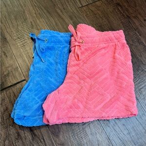Blue and Coral Textured Shorts